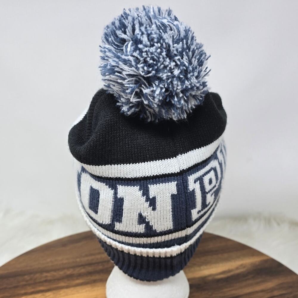 Victoria Secret Pink Blue White Pom Pom Winter Warm Beanie OSFM - Picture 4 of 6